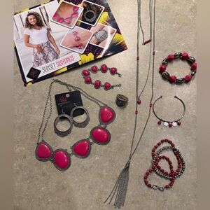 Set of 8 Fuchsia & Silver Jewelry Set